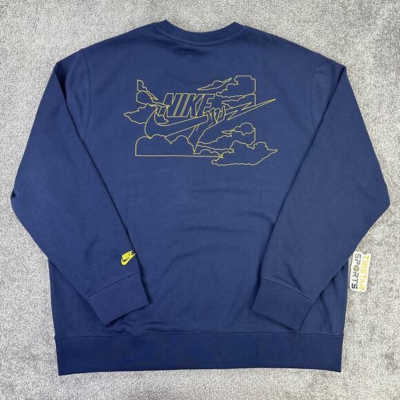 Nike Sweatshirt Mens 2XL Navy Crewneck Fleece Back Graphic Pullover FZ0764-410 - Picture 2 of 11